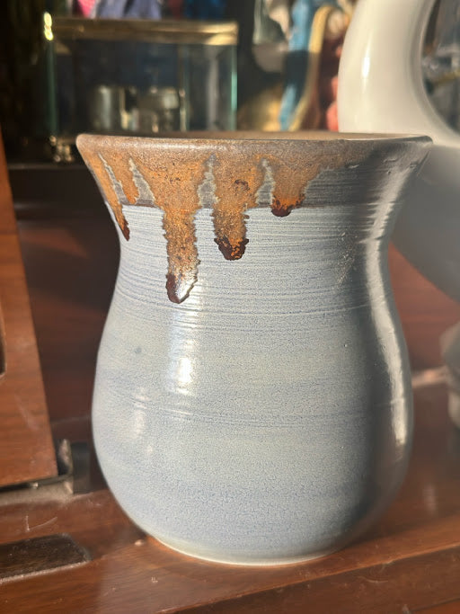 Sky Blue Amber-Brown Drip Vase